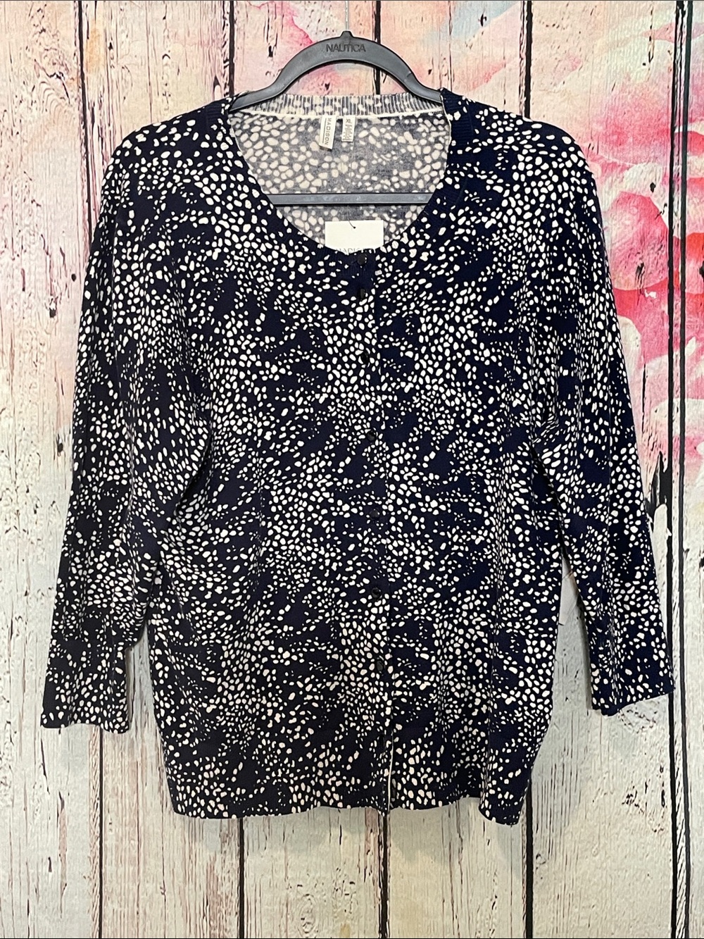 Madison Navy and White Speckled Long Sleeve Sweater